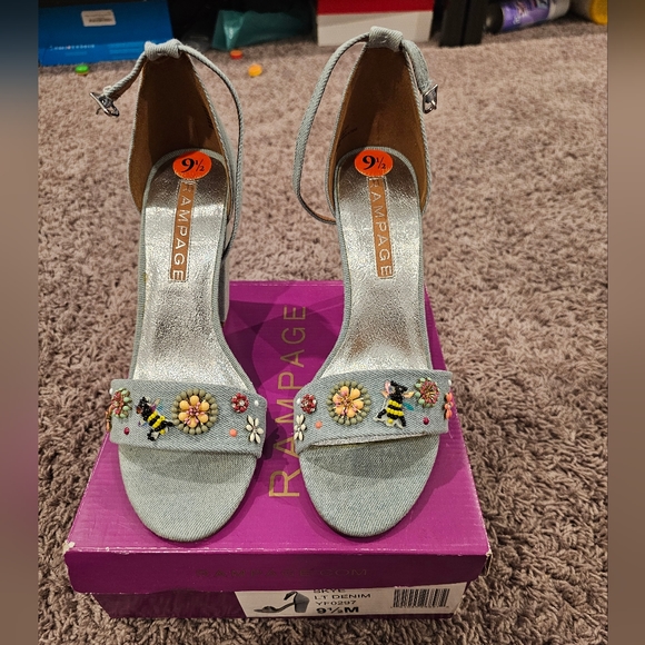 Denim Chunky Heels - Picture 1 of 3